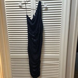 Love X Design One Shoulder Blue Sequin Zip Back Dress Size XL